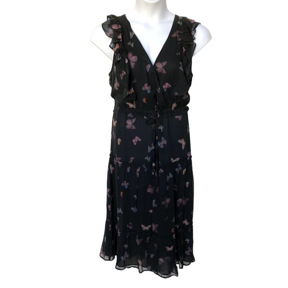 PAIGE Dresses & Skirts - NWT Paige Black Butterfly Print Silk "Basil" Dress with Drawstring Waist size L